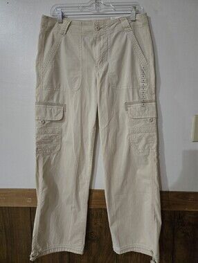 American Eagle Outfitters Women's Stretch Baggy Cargo Jogger Pants Cream 8 NWT
